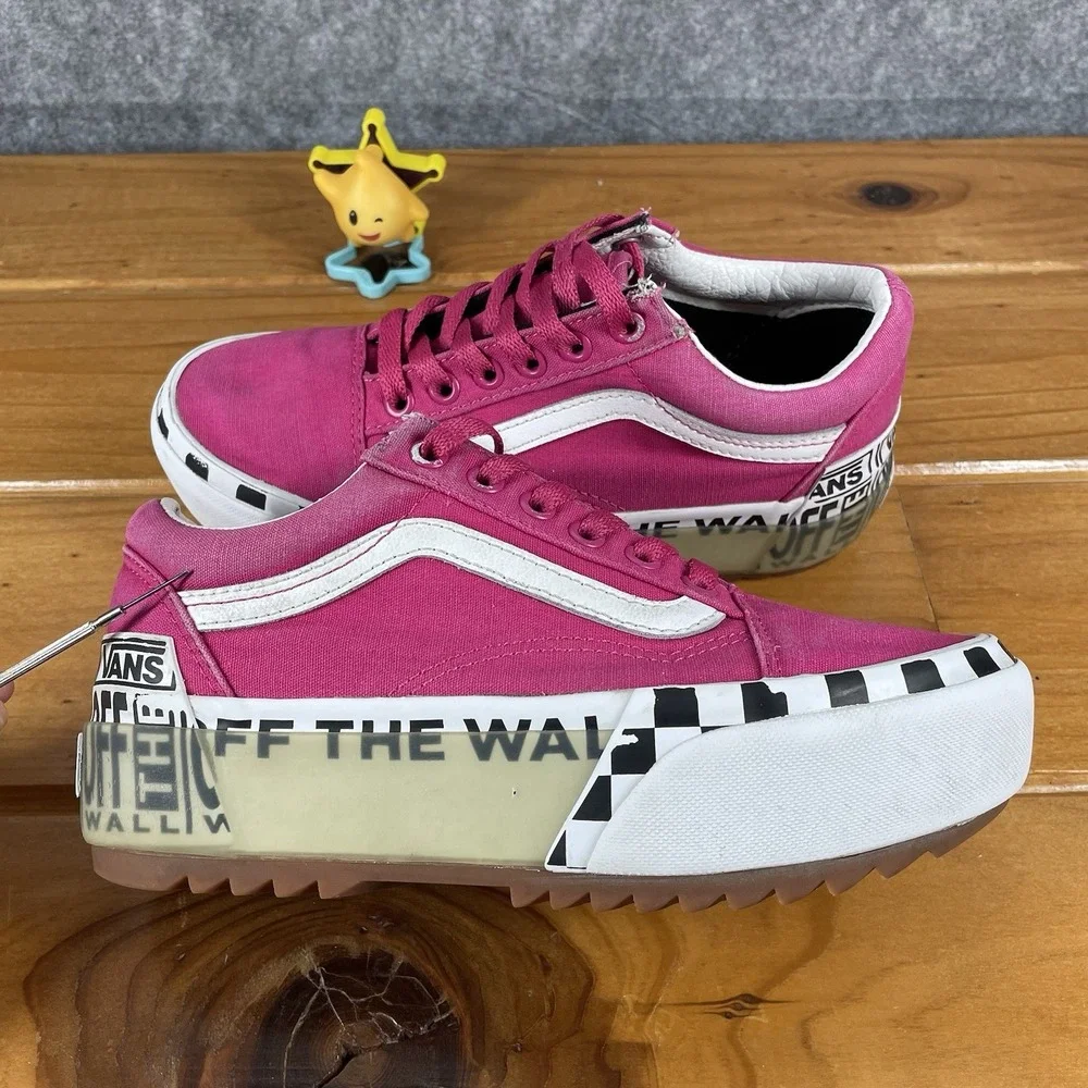 VANS Old Skool Stacked Logo Platform Cabaret Pink Checker Womens 6 / Mens 4.5